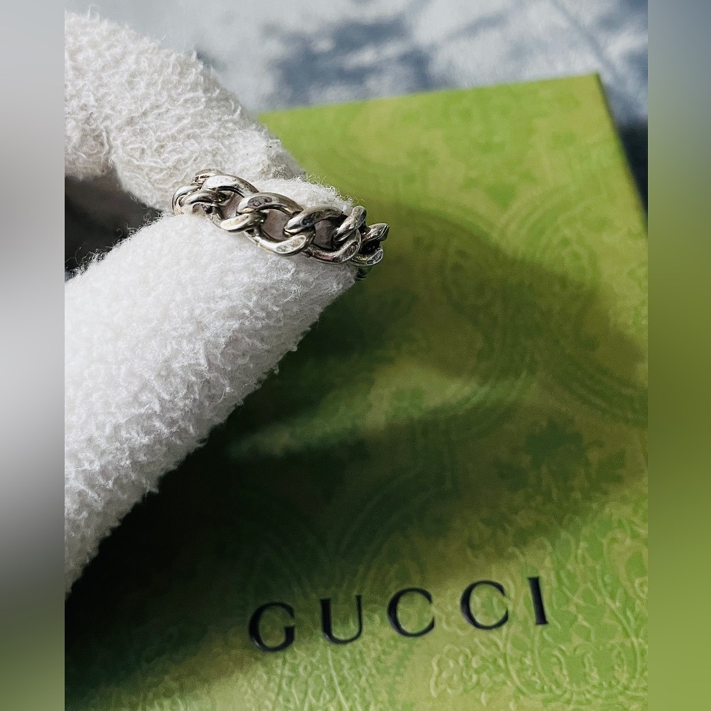 Brand New Gucci Sterling Silver Howlite Enamel Chain Ring - Size 23 US XL 10.25 - Picture 9 of 10